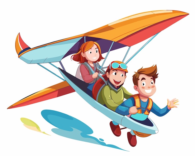 ilustracja szczęśliwej rodziny latającej na szybowcu