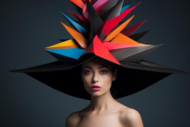 Zdjęcie ilustracja szerokiego światła w stylu origami wysoki czarny kapelusz z generatywnym ai