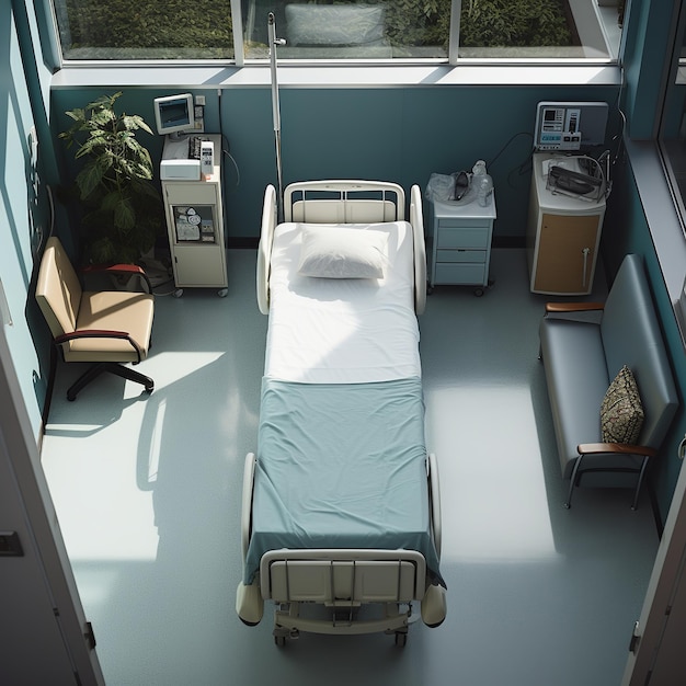 Zdjęcie ilustracja szpitalnego łóżka z góry widok z góry komercyjny pho