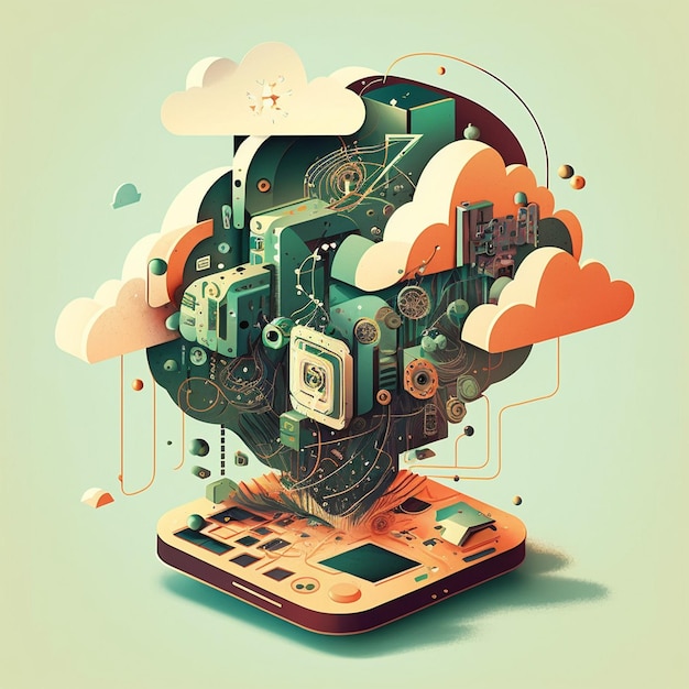 Ilustracja technologii przetwarzania w chmurze utworzona za pomocą generatywnej sztucznej inteligencji