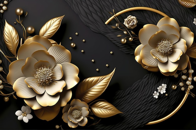 Ilustracja tła Black and Floral Gold