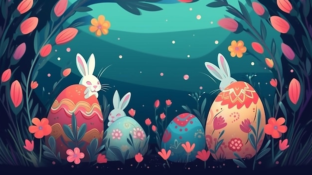 Ilustracja tła dnia Wielkanocnego z kreskówką królika