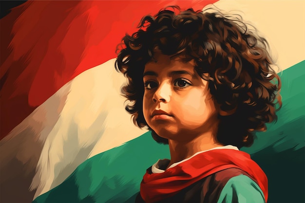 ilustracja tła dziecka portret flagi palestyńskiej