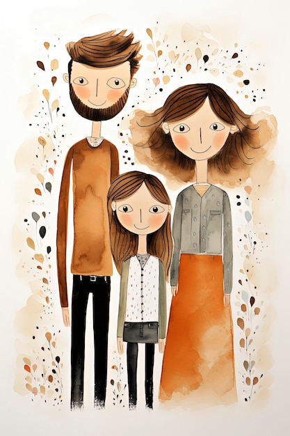 Zdjęcie ilustracja tła generatywnej ai przedstawiająca szczęśliwą rodzinę z rodzicami i dziećmi w minimalistycznym stylu ilustracji sztuka cyfrowa