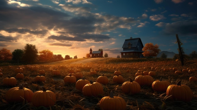 Ilustracja tła Halloween Pumpkin Field