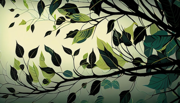 Ilustracja tła składająca się z gałęzi i liści w jasnych kolorach