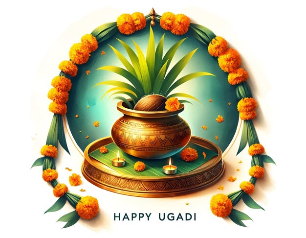 Zdjęcie ilustracja tła ugadi w stylu akwarelu