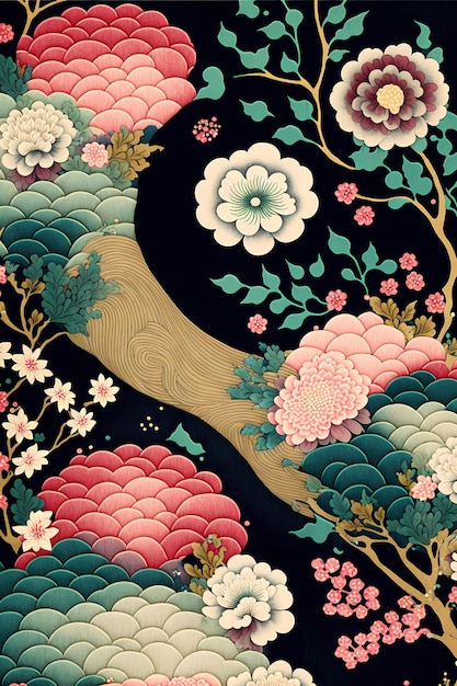 Ilustracja tła wzór sztuki japońskiej, tradycyjny i orientalny projekt kultury