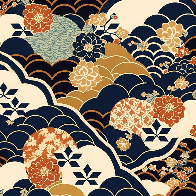 Ilustracja tła wzór sztuki japońskiej, tradycyjny i orientalny projekt kultury