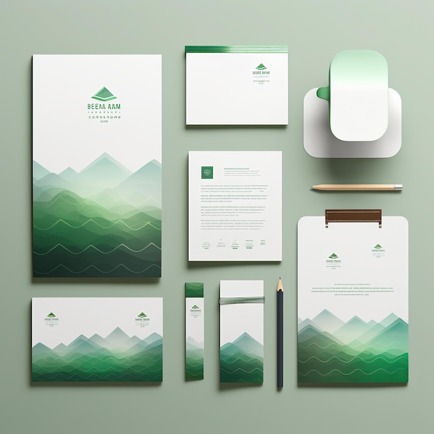 ilustracja tożsamości marki MockUp zestawu papierniczego z zielonym