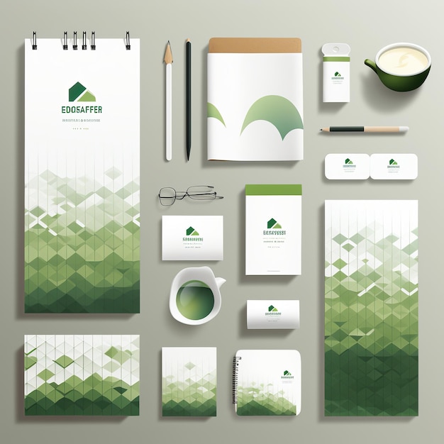 ilustracja tożsamości marki MockUp zestawu papierniczego z zielonym