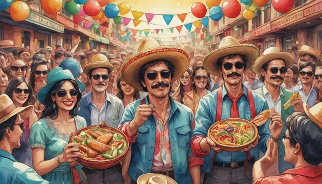 Ilustracja tradycyjnej uroczystości Cinco De Mayo