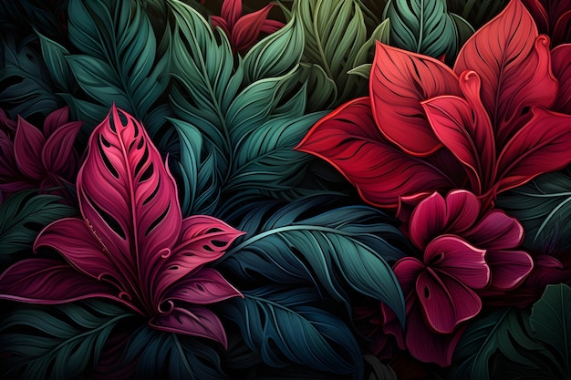 ilustracja tropikalnych kwiatów i liści