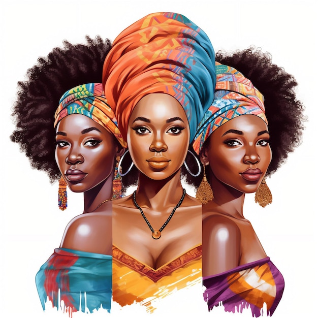 Zdjęcie ilustracja trzech potężnych i pięknych kobiet afroamerykanów
