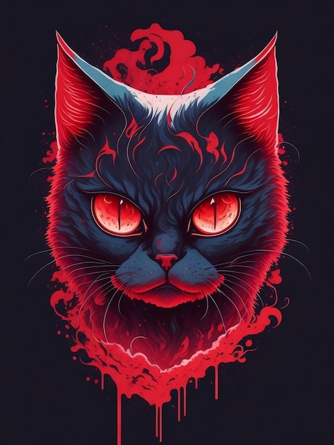 ilustracja twarz zła catmagic tshirt projekt czerwony kolor mroczna magia plusk