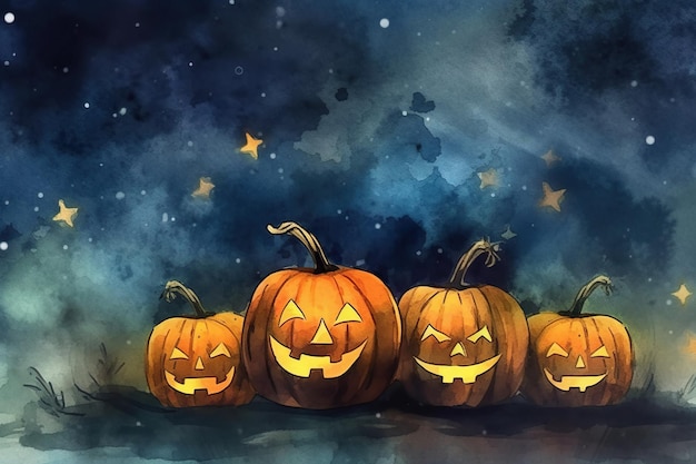 Ilustracja upiornego halloweenowego tła z dyniami Poczuj świąteczną atmosferę dzięki tej urzekającej i niesamowitej scenie Generacyjna sztuczna inteligencja