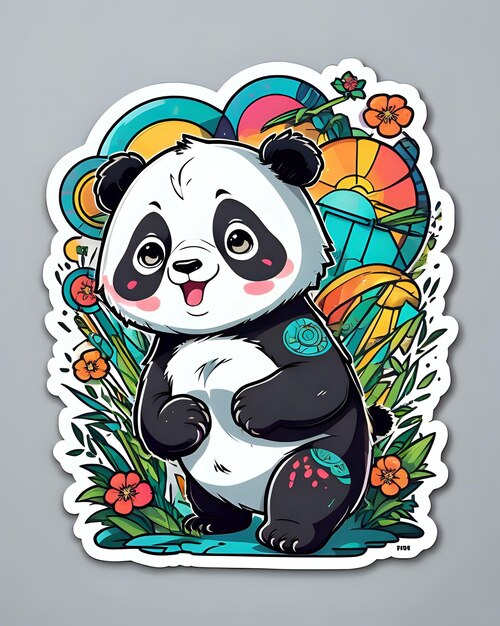 Ilustracja uroczej naklejki Giant Panda z żywymi kolorami i zabawnym wyrazem twarzy