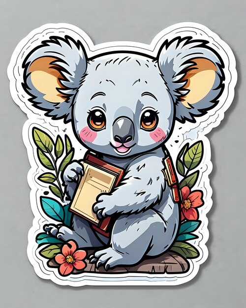 Zdjęcie ilustracja uroczej naklejki koali o żywych kolorach i zabawnym wyrazie twarzy