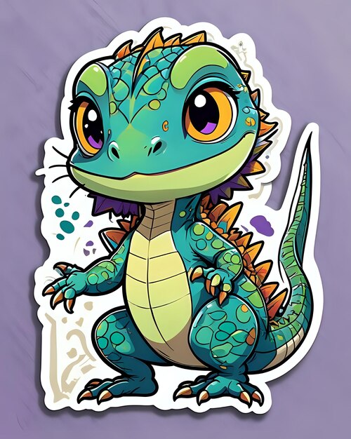 Ilustracja uroczej naklejki Lizard z żywymi kolorami i zabawnym wyrazem twarzy