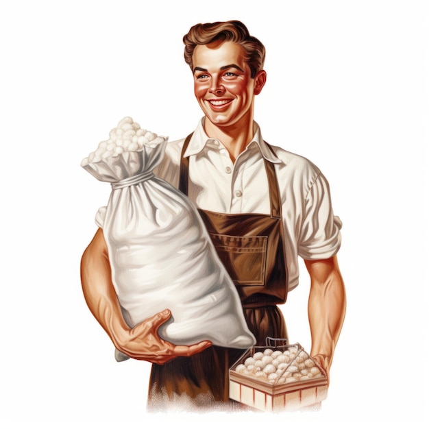 Zdjęcie ilustracja: uśmiechnięty mężczyzna z workiem popcornu