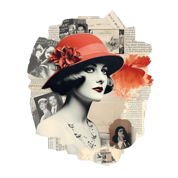 Ilustracja Vintage Cutout Collage 1930s stary retro wycinanka z kobietą pinup