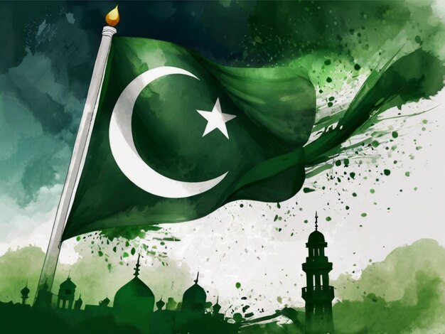 Ilustracja w stylu akwarelu na świętowanie Dnia Pakistanu