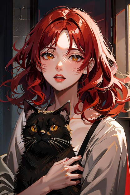 ilustracja w stylu anime dziewczyna miłośniczka kotów