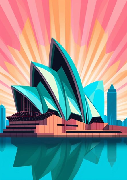 Zdjęcie ilustracja w stylu kreskówki dużej opery w sydney generative ai