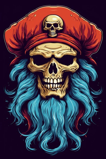 Zdjęcie ilustracja w stylu kreskówki z wektorowym logo czaszki w stylu pirata na stałym tle