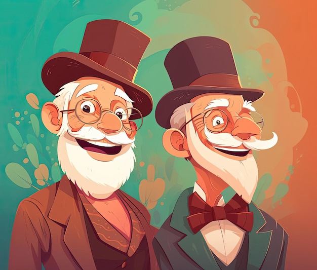 ilustracja w stylu płaskiego szczęśliwego dnia dziadka z dwiema starszymi osobami w kolorze jasnobordowym