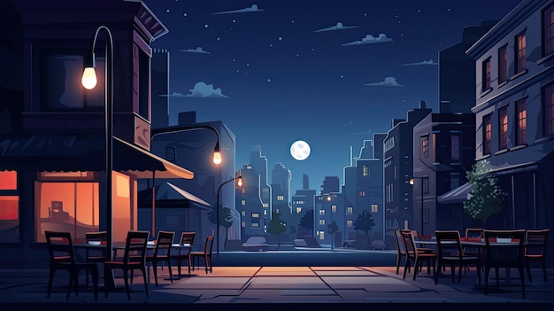 Ilustracja w stylu wektorowym tradycyjnego krajobrazu miejskiego w nocy