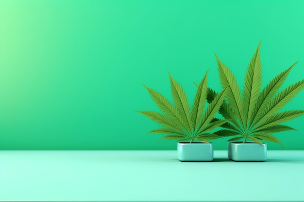 Ilustracja w stylu zielonego pop-artu, podkreślająca generatywną AI koncepcji reklamy marihuany