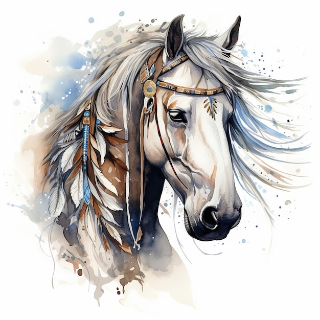 ilustracja wektora rysunek konia z piórami na głowie