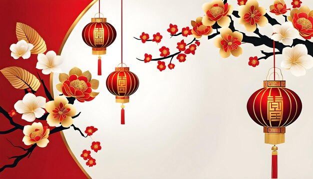 ilustracja wektorowa chińskie pozdrowienia na Nowy Rok tradycyjne chińskie wzory kwiatowe i czerwona latarnia