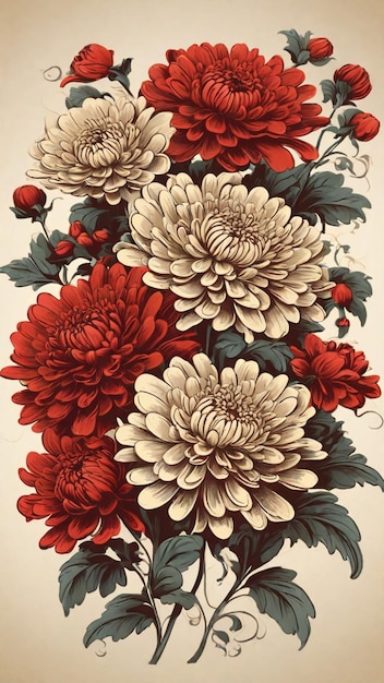 Ilustracja wektorowa Chrysanthemum vintage