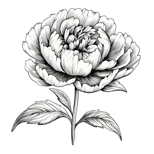 Ilustracja wektorowa czarno-białego tatuażu peony