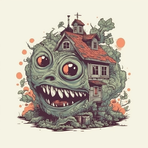 ilustracja wektorowa domu potwora dla narysowanej koszulki