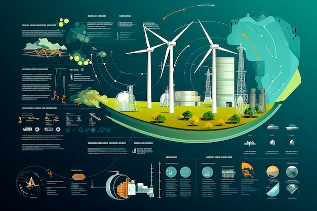 Ilustracja wektorowa generatywnej AI reprezentująca energię odnawialną, energię wiatrową, czystą energię, Recykling koncepcji środowiska