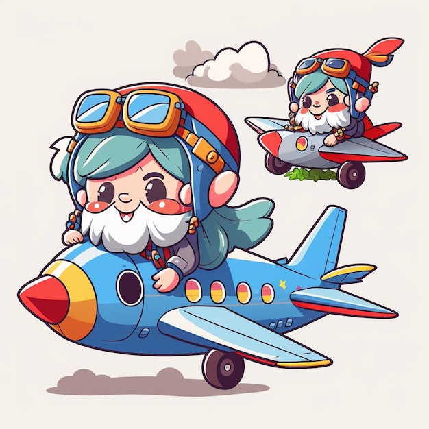 Zdjęcie ilustracja wektorowa gnome riding a plane