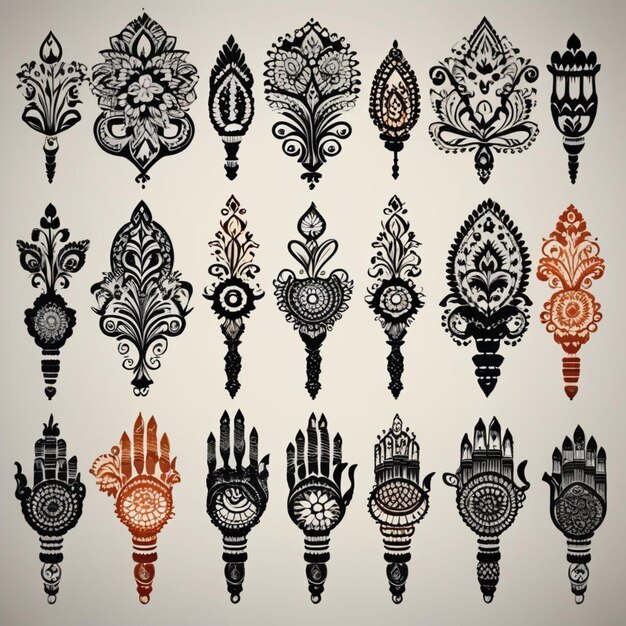 Zdjęcie ilustracja wektorowa henna mehndi hands ręcznie narysowany henna vector design