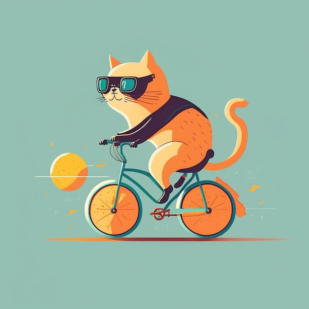 Zdjęcie ilustracja wektorowa kota jeżdżącego na rowerze