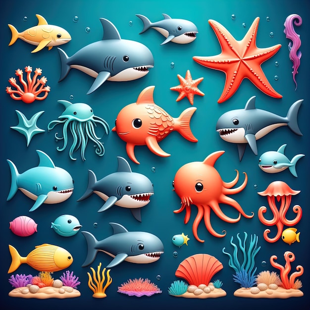 ilustracja wektorowa kreskówki o żywotności morskiej elementów morskich