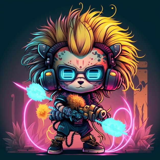 Ilustracja wektorowa Lion Cyberpunk