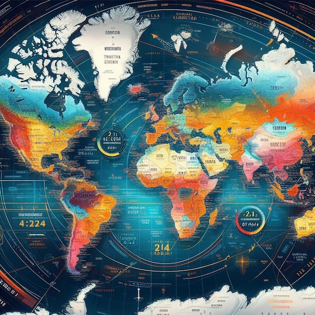 ilustracja wektorowa Mapa świata i czasy na rok 2024