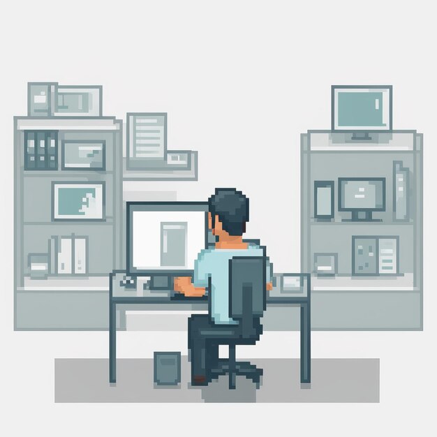 ilustracja wektorowa mężczyzny pracującego przy komputerzeilustracja wektorowa mężczyzny pracującego przy komputerzevect