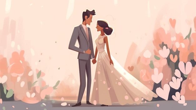 Ilustracja wektorowa młodych szczęśliwych nowożeńców panny młodej i pana młodego Just Married para Ilustracja dla