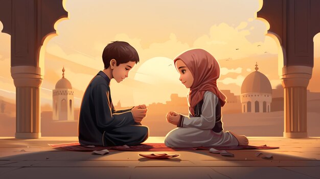 Zdjęcie ilustracja wektorowa muzułmańskiego chłopca i dziewczyny