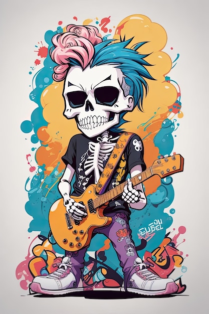 Ilustracja Wektorowa Muzyka Punk Rocka Grającego Na Gitarze Elektrycznej Na Kolorowym Tle