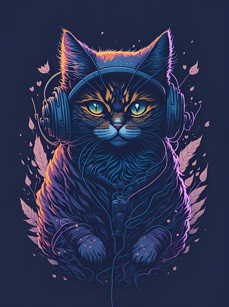 Ilustracja wektorowa na temat kota ze słuchawkami