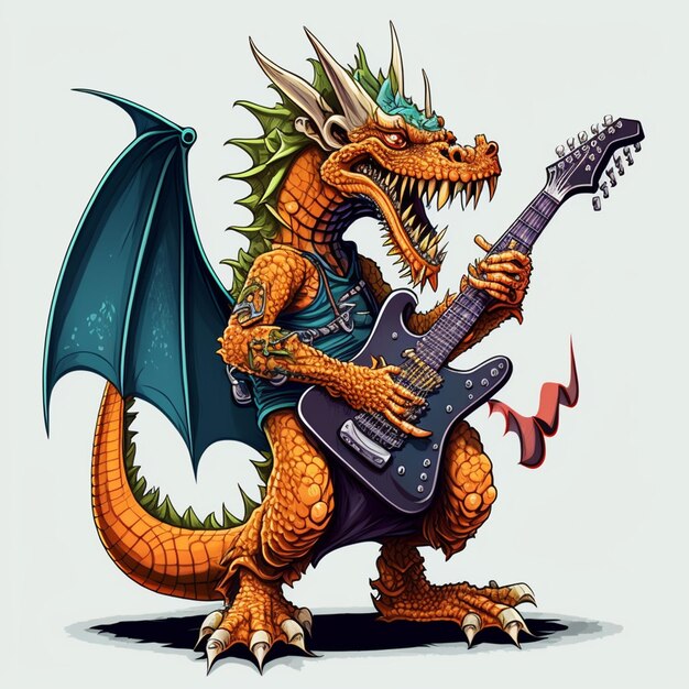 Ilustracja wektorowa o smoku grającym na gitarze